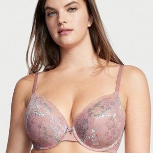 VICTORIA’S SECRET 32B Body Bra - Perfect Shape Push Up - Floral Lace Purple